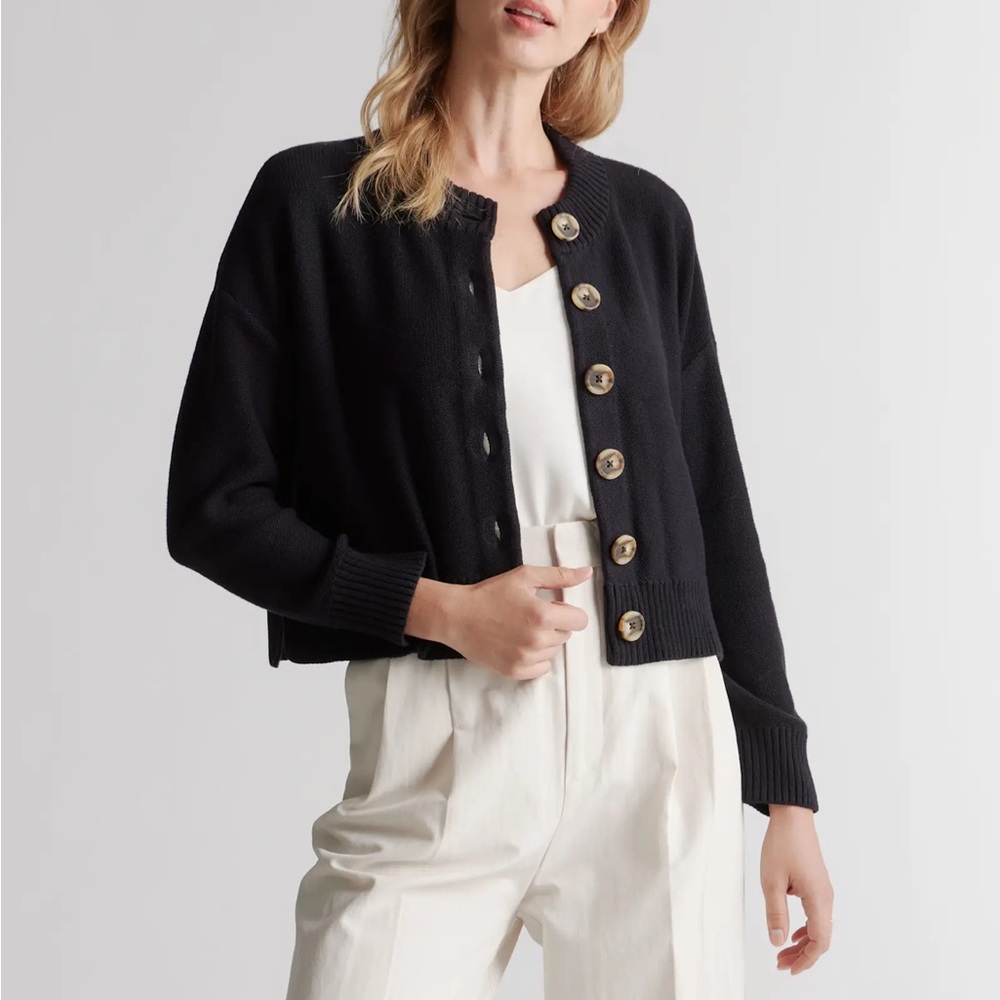 Quince 100% Organic Cotton Cropped Cardigan (NAVY)